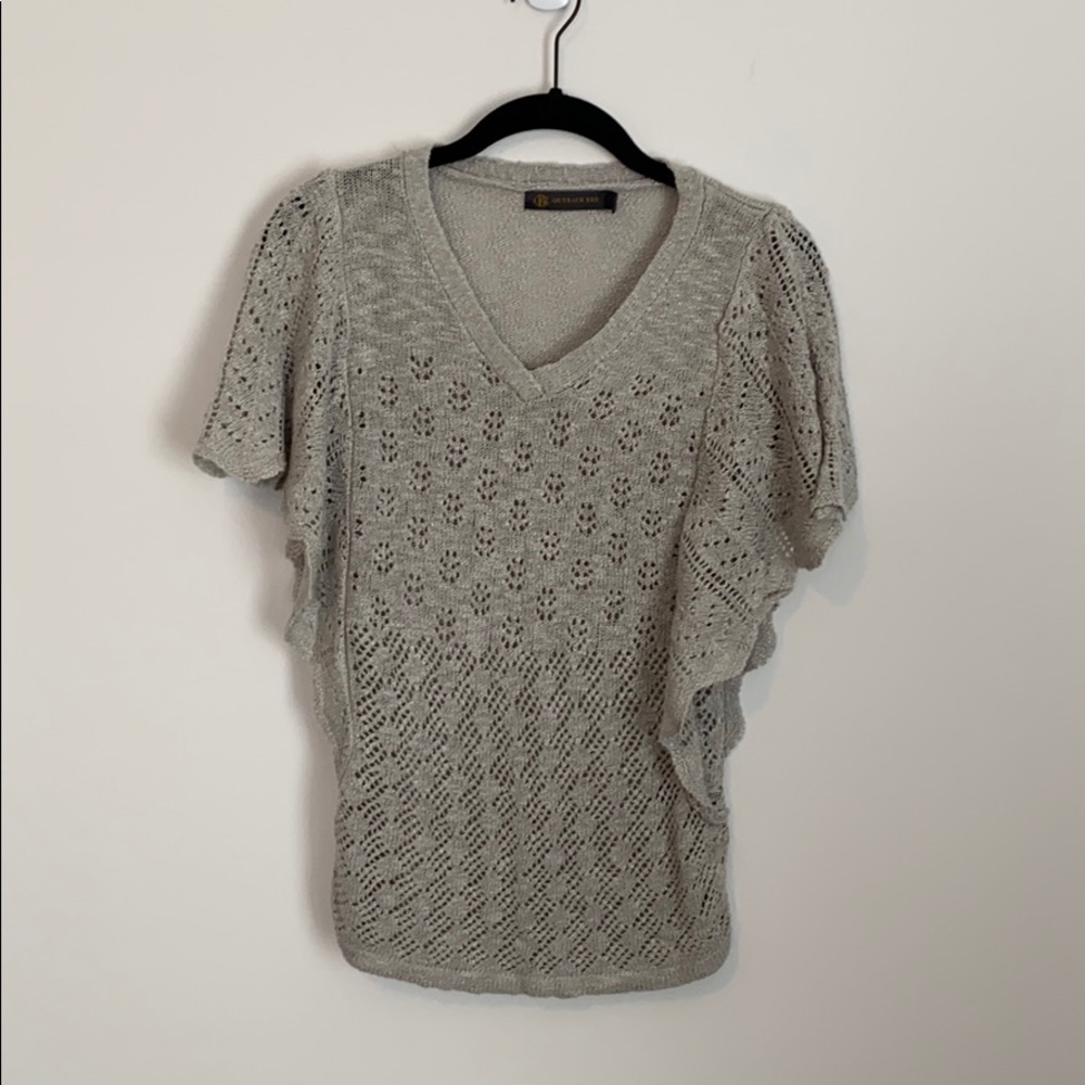 Gray Flutter Sleeve Sweater